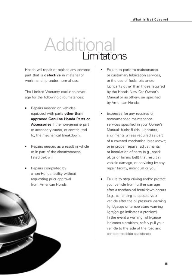 Honda Certified Used Cars Warranty Booklet for El Paso, Las Cruces