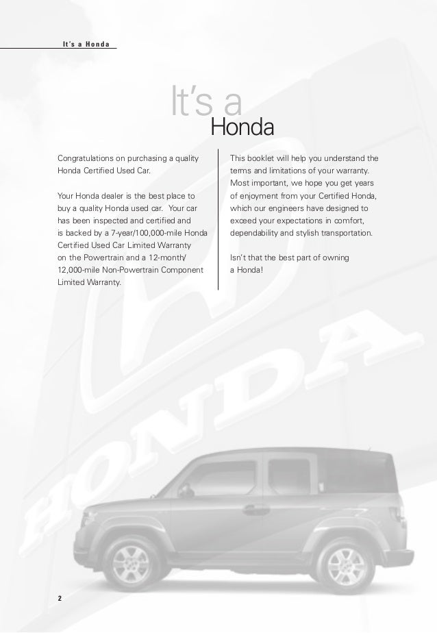 Honda Certified Used Cars Warranty Booklet for El Paso, Las Cruces, Alamogordo Honda Shoppers
