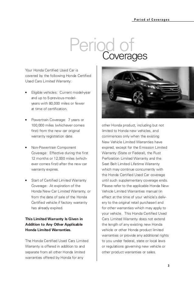 Honda Certified Used Cars Warranty Booklet For Manassas, Chantilly, Grainsville, Fairfax, Tysons