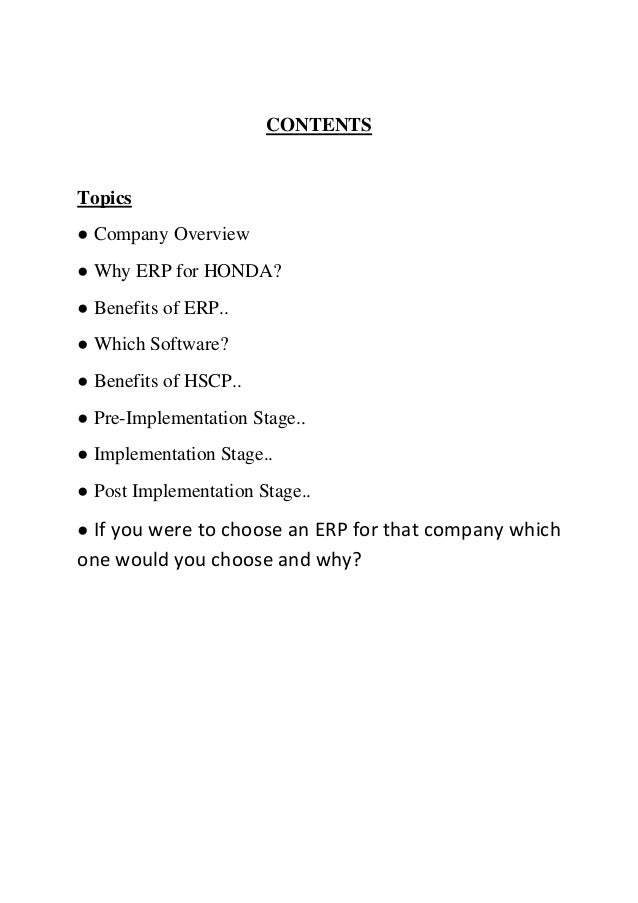 Honda ERP Report