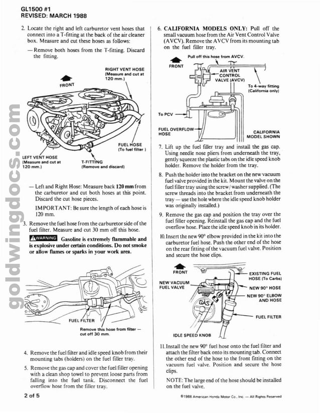Honda goldwing gl1500 1988 carburetor vent hose routing 96 ac0