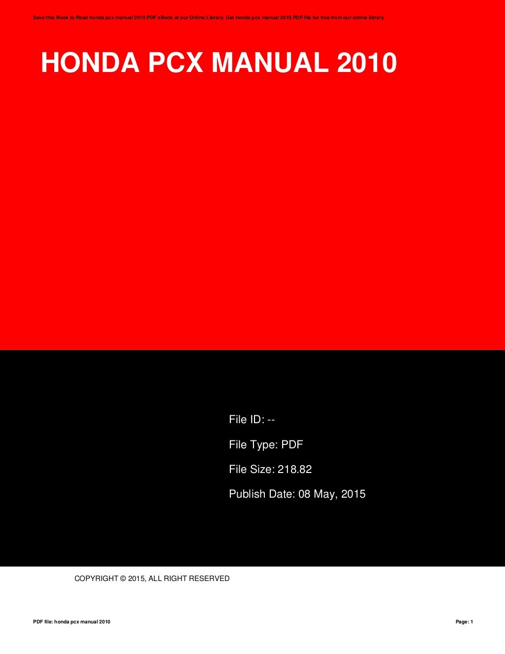 Honda pcx service manual Honda pcx service manual