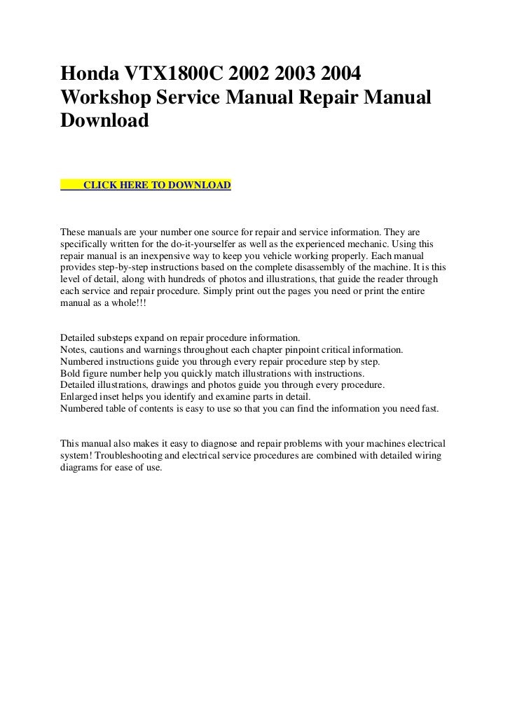 Honda Vtx 1800 Service Manual Free Download Honda Vtx 1800 Service Manual Free Download