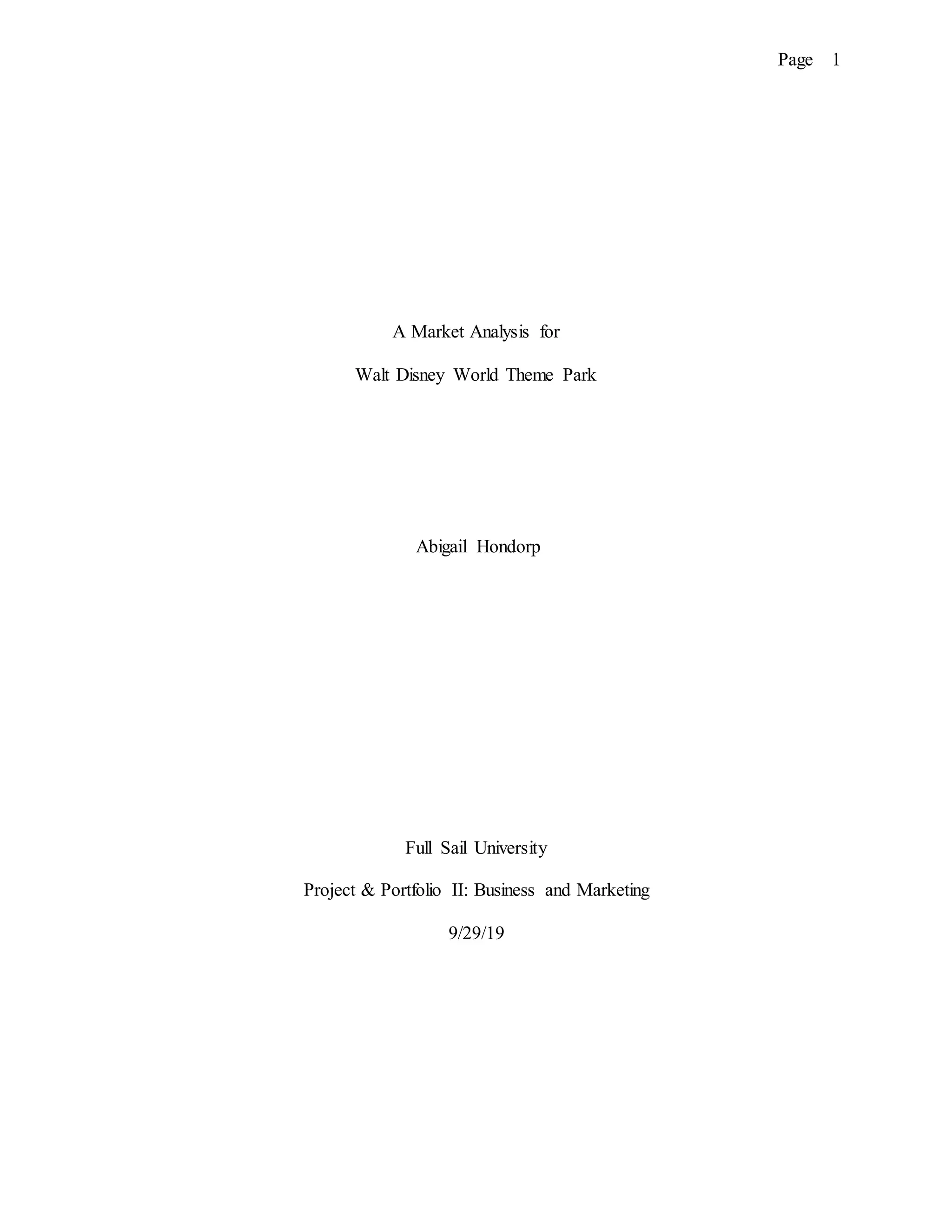 Marketing Analysis for Walt Dinsey World PDF
