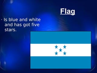 Flag · Is blue and white and has got five stars. 
