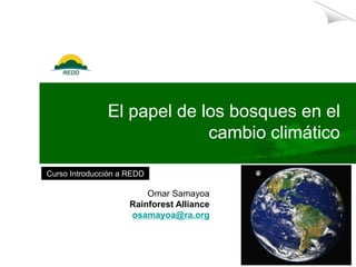 El papel de los bosques en el
                            cambio climático

Curso Introducción a REDD

                         Omar Samayoa
                     Rainforest Alliance
                     osamayoa@ra.org
 