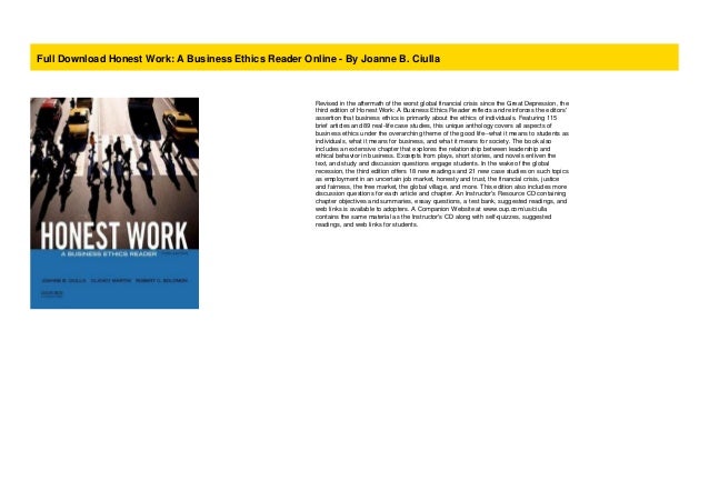 Full Download Honest Work A Business Ethics Reader Online Joann