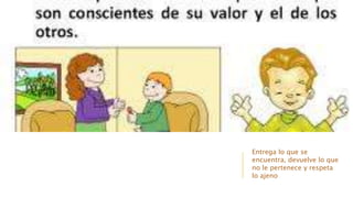 Entrega lo que se
encuentra, devuelve lo que
no le pertenece y respeta
lo ajeno
 