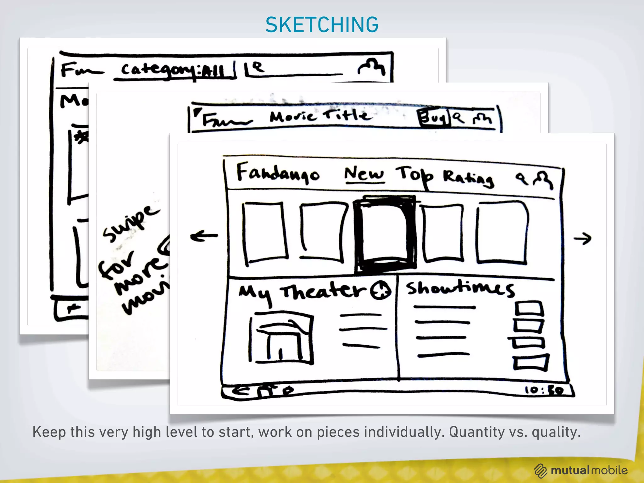SKETCHING




Keep this very high level to start, work on pieces individually. Quantity vs. quality.
 