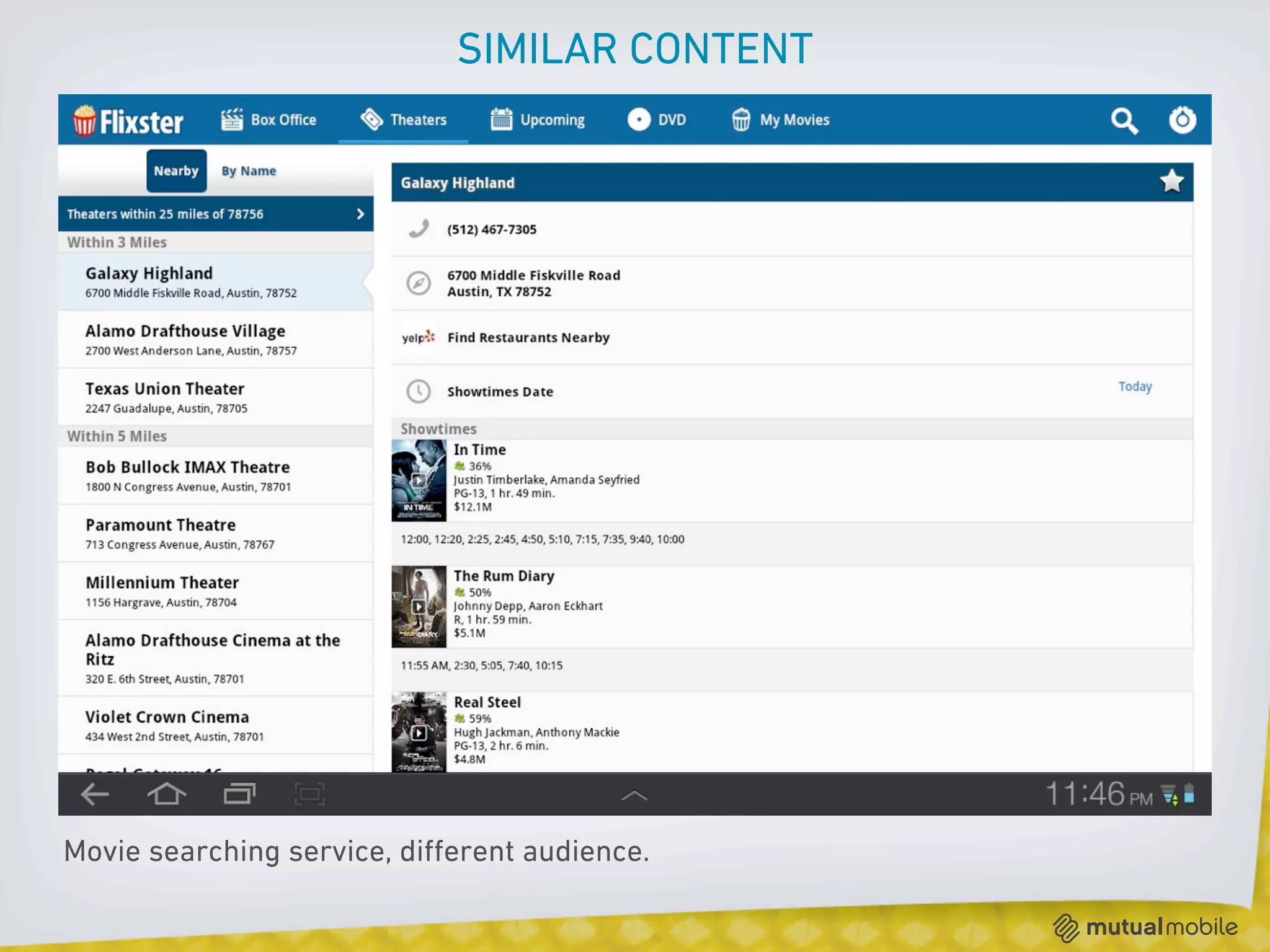 SIMILAR CONTENT




Movie searching service, diﬀerent audience.
 