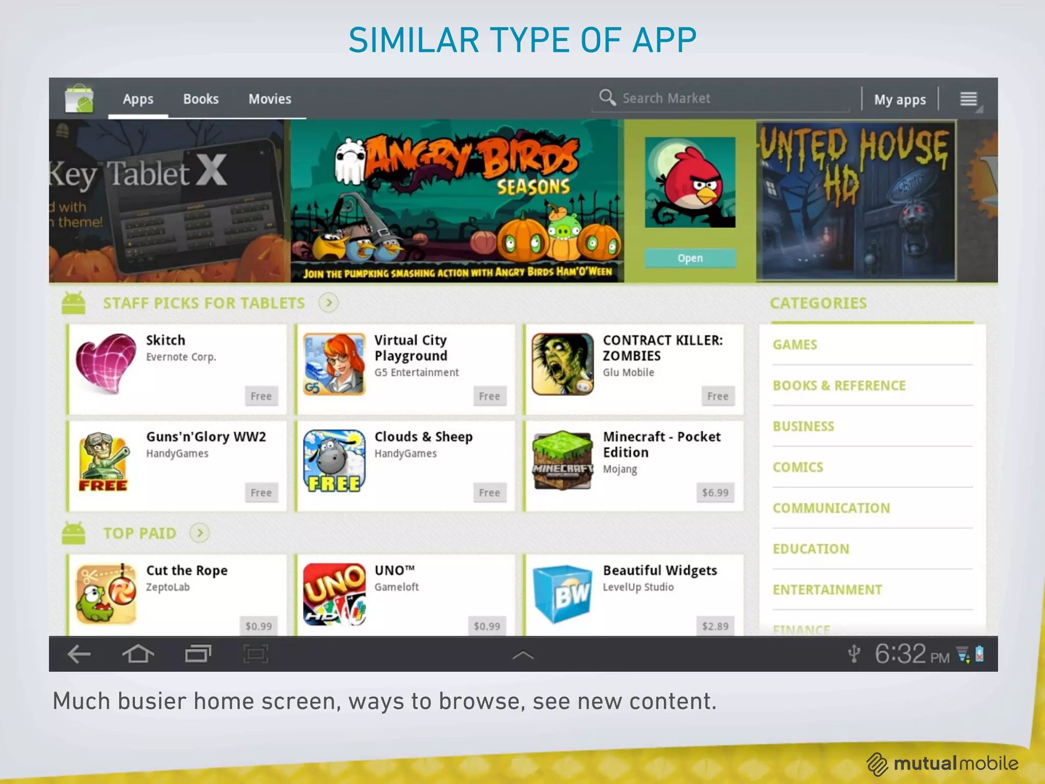 SIMILAR TYPE OF APP




Much busier home screen, ways to browse, see new content.
 