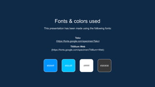 Fonts & colors used
This presentation has been made using the following fonts:
Teko
(https://fonts.google.com/specimen/Teko)
Titillium Web
(https://fonts.google.com/specimen/Titillium+Web)
#00c3ff #ffffffff #383838
#0094ff
 
