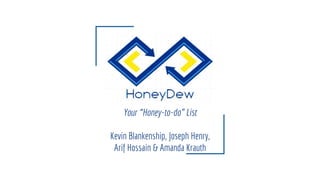 Your “Honey-to-do” List
Kevin Blankenship, Joseph Henry,
Arif Hossain & Amanda Krauth
 