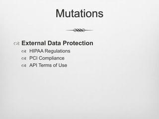 MutationsExternal Data ProtectionHIPAA RegulationsPCI ComplianceAPI Terms of Use