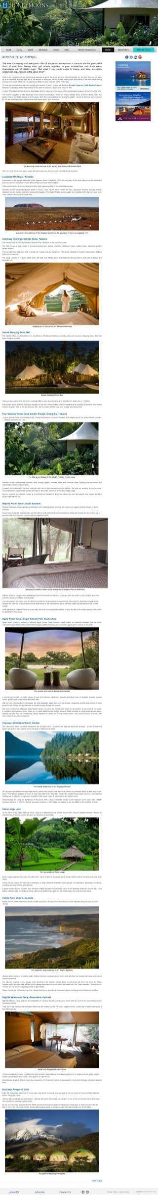 Kamu Lodge featured in  the world's most luxurious tents for honey glamping by Honeymoons, May 2014