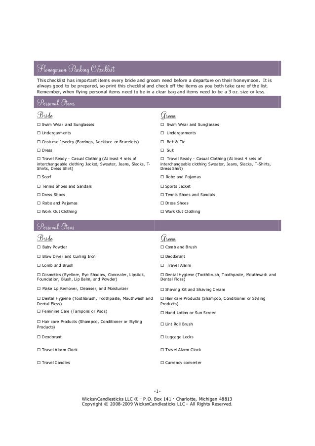 honeymoon packing checklist