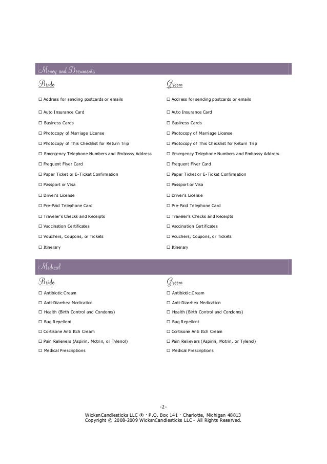 honeymoon packing checklist