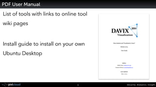 Security. Analytics. Insight.9
List of tools with links to online tool
wiki pages
!
Install guide to install on your own 
Ubuntu Desktop
PDF User Manual
 