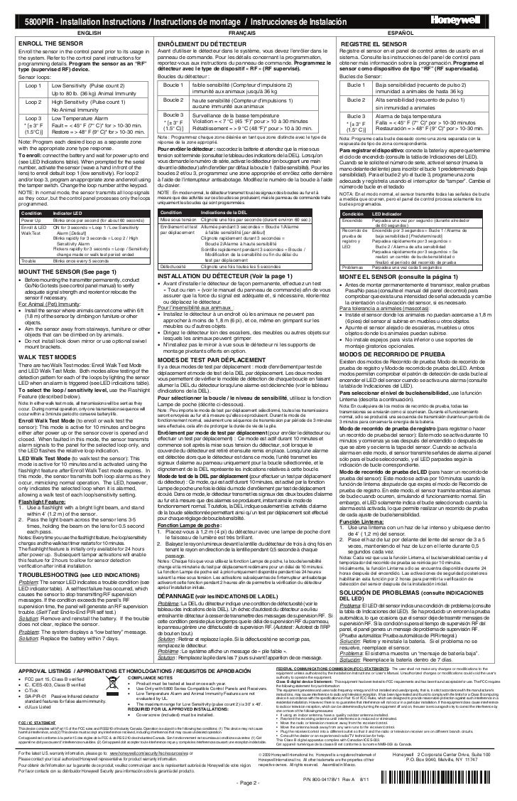 Honeywell 5800PIR Install Guide