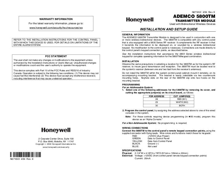 Honeywell 5800TM Install Guide