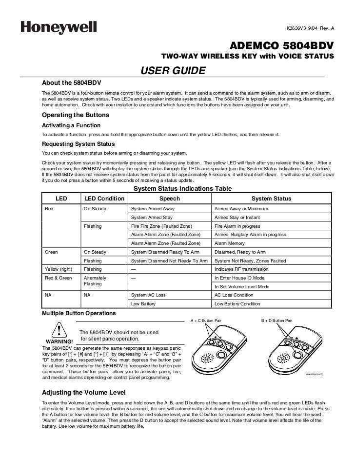 Honeywell 5804bdv-user-guide