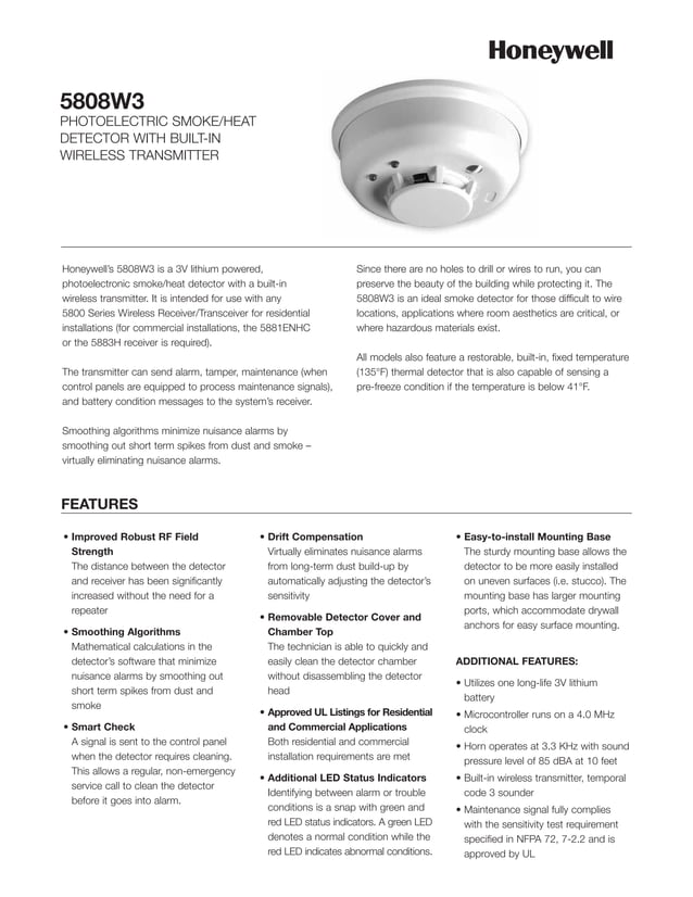 Honeywell 5808w3datasheet PDF
