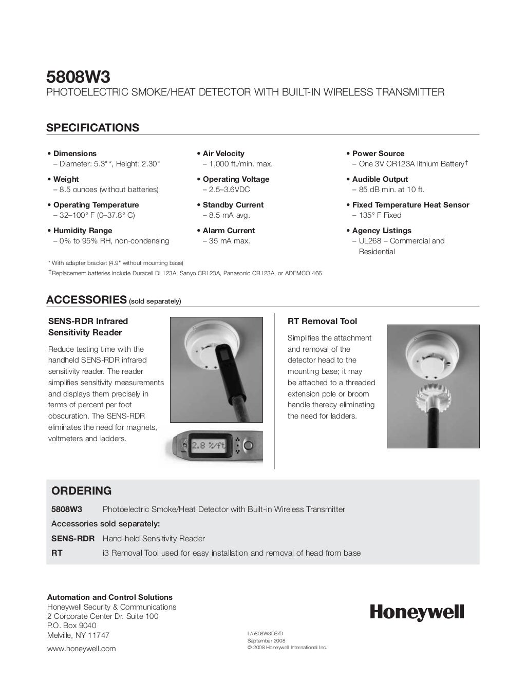 Honeywell 5808w3datasheet