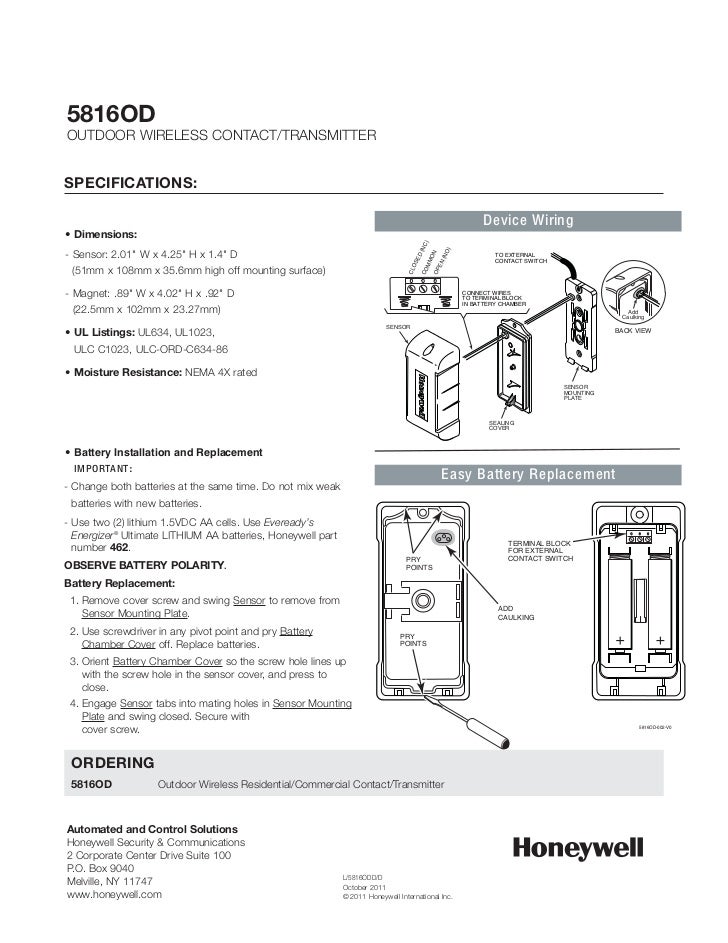 Honeywell 5816oddatasheet