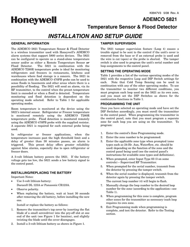 Honeywell 5821installguide PDF