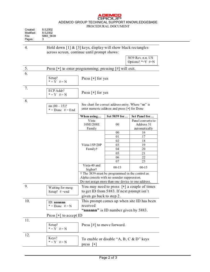 ademco vista 10se reset master code
