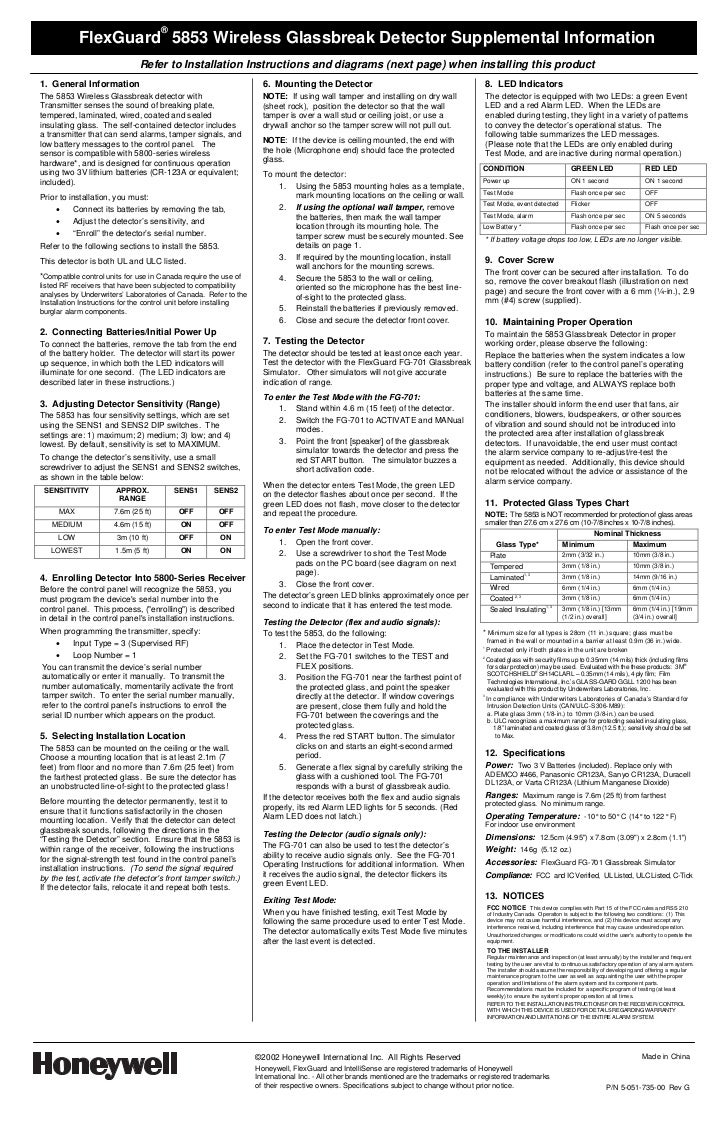 Honeywell 5853-install-guide