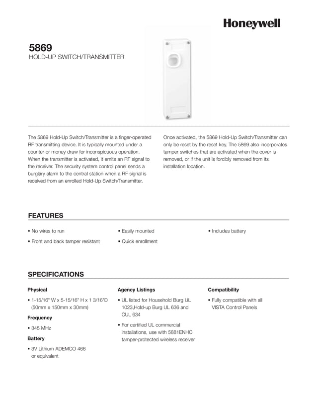 Honeywell 5869datasheet PDF Free Download