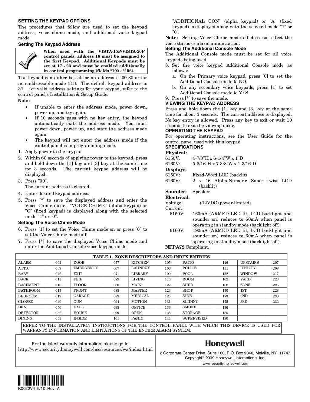 Honeywell 6150 v-honeywell-6160v-install-guide