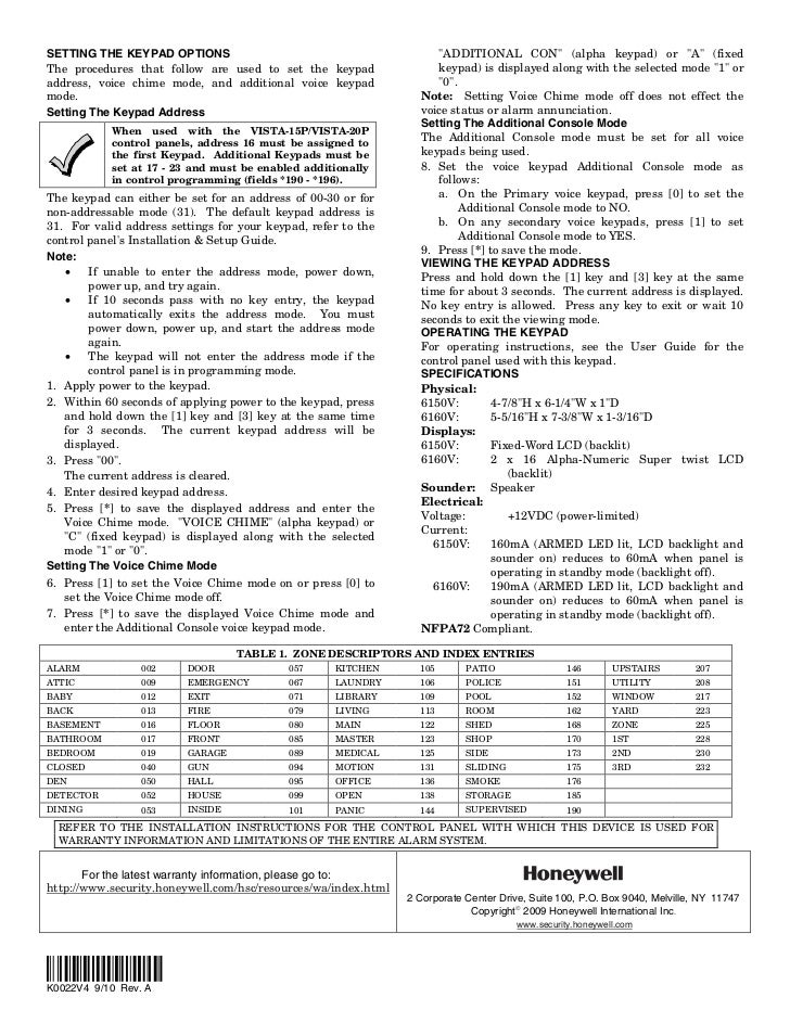 Honeywell 6150 v-honeywell-6160v-install-guide