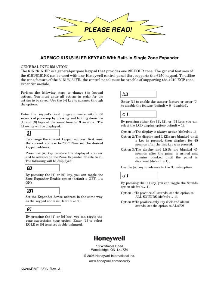 Honeywell 6151-quick-program-guide