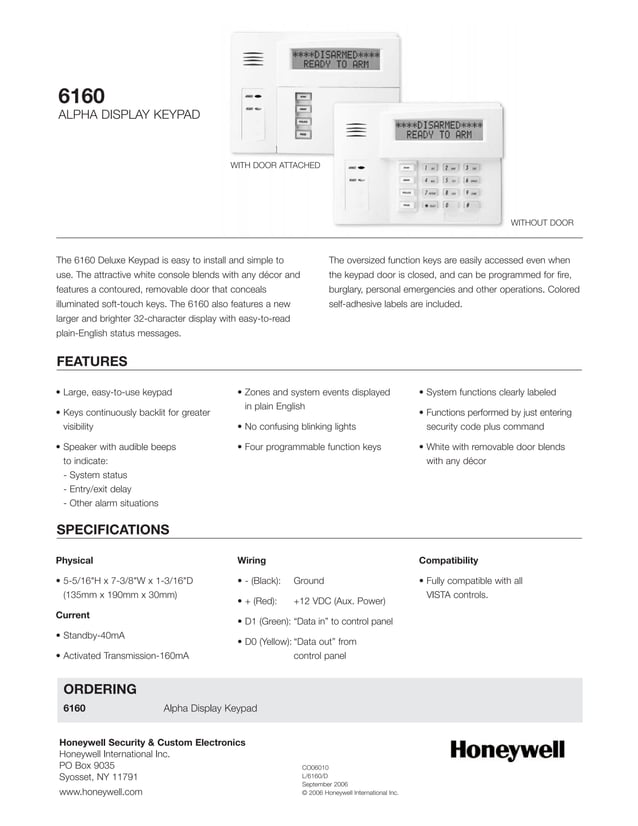 Honeywell 6160datasheet PDF