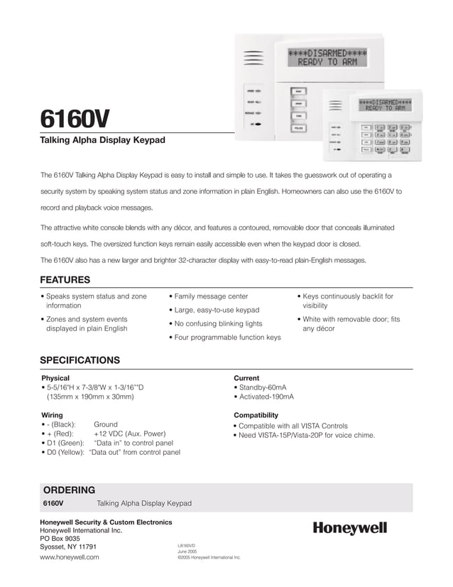 Honeywell 6160 vdatasheet PDF