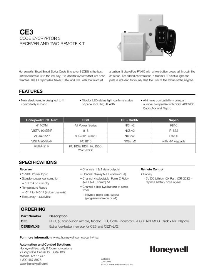 Honeywell Ce3 Data Sheet