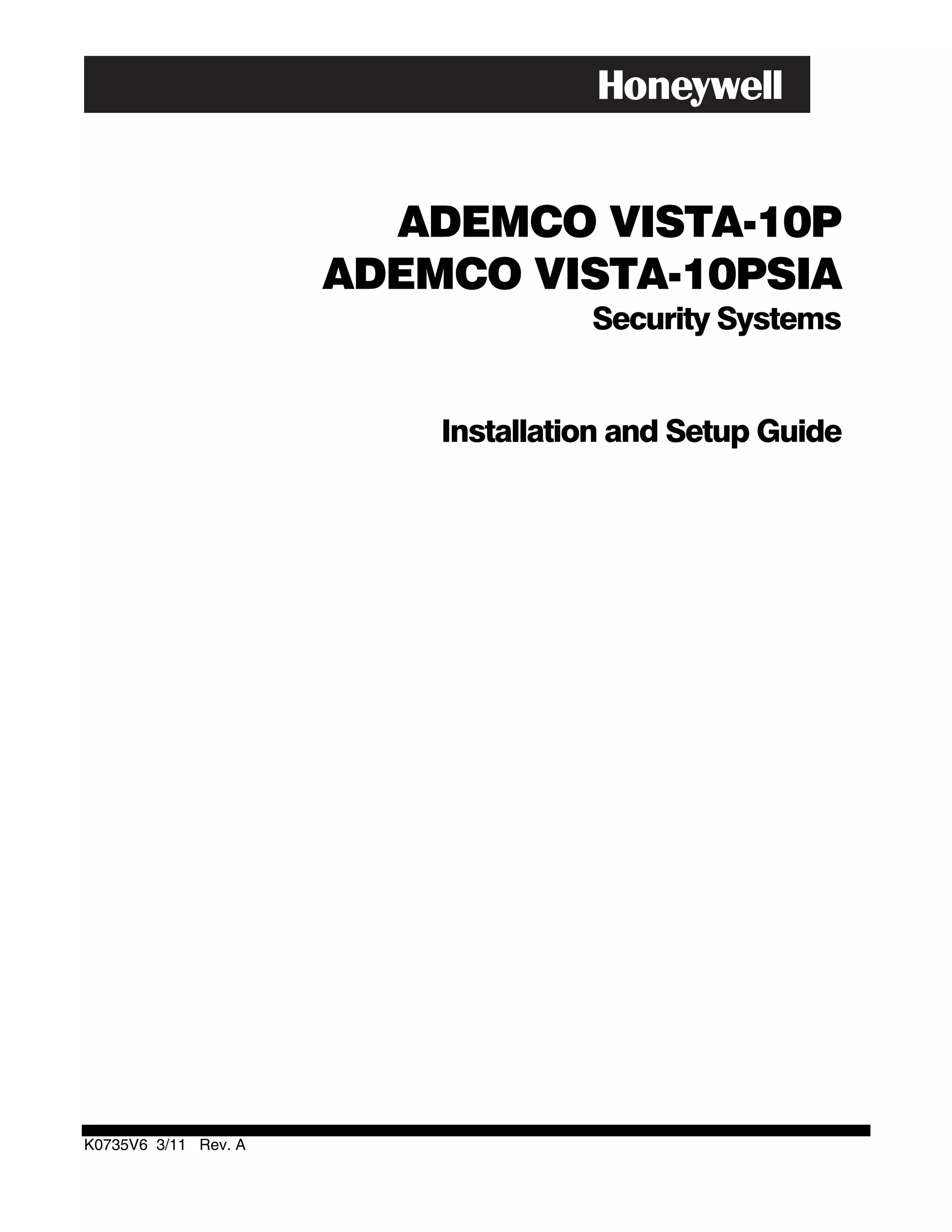 Honeywell Vista 10P Install Guide PDF