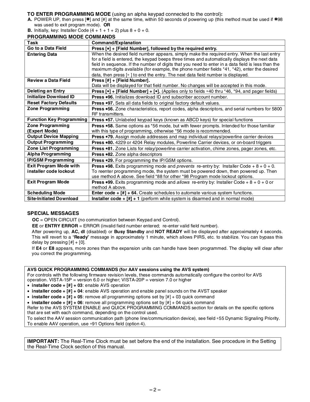 Honeywell Vista 21IP Programming Guide