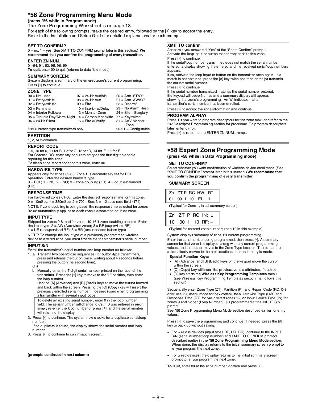 Honeywell Vista 21IP Programming Guide