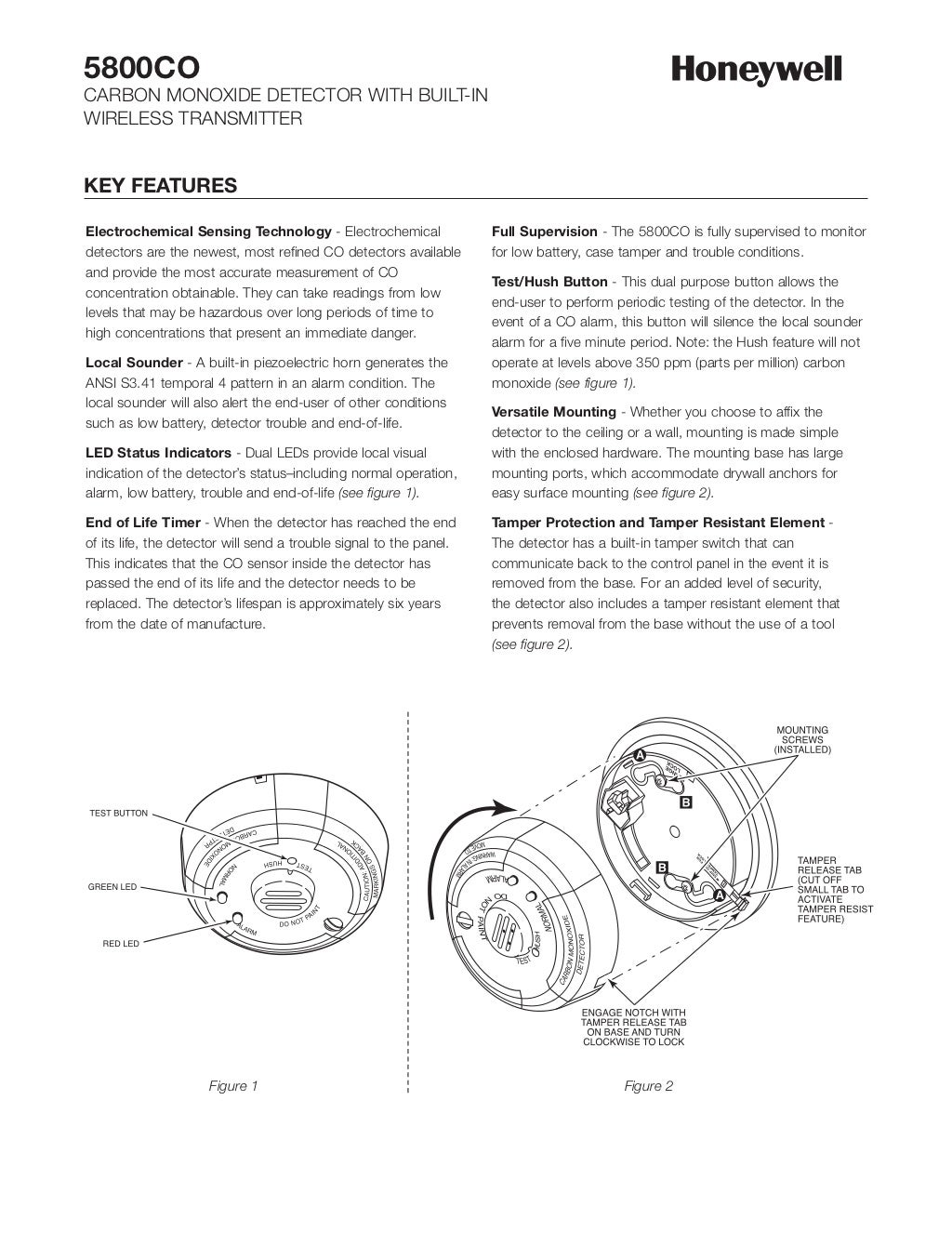 Honeywell 5800CO Data Sheet