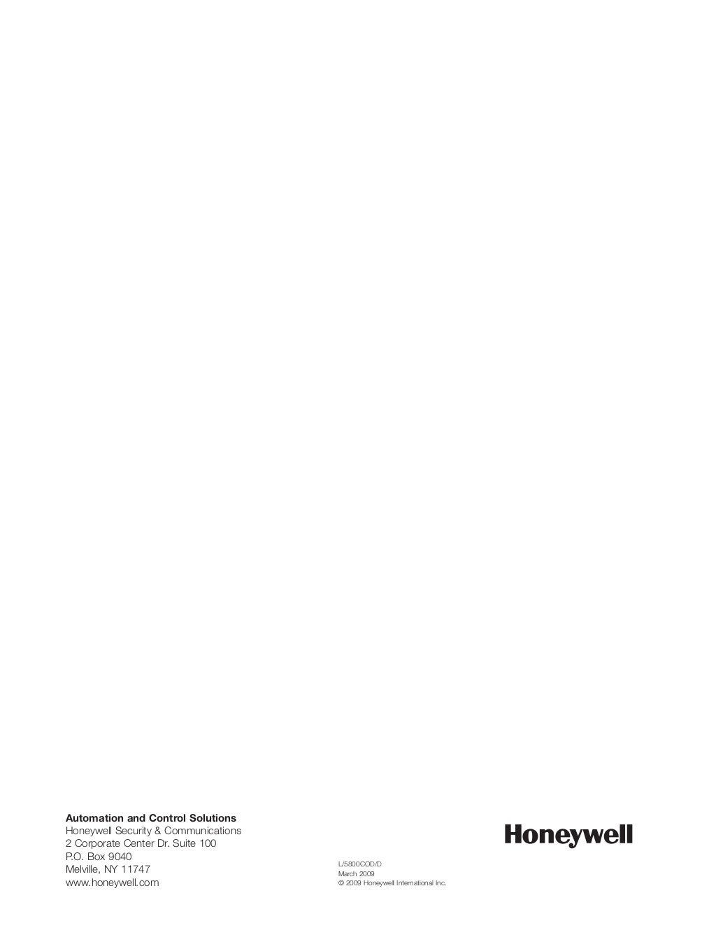 Honeywell 5800CO Data Sheet