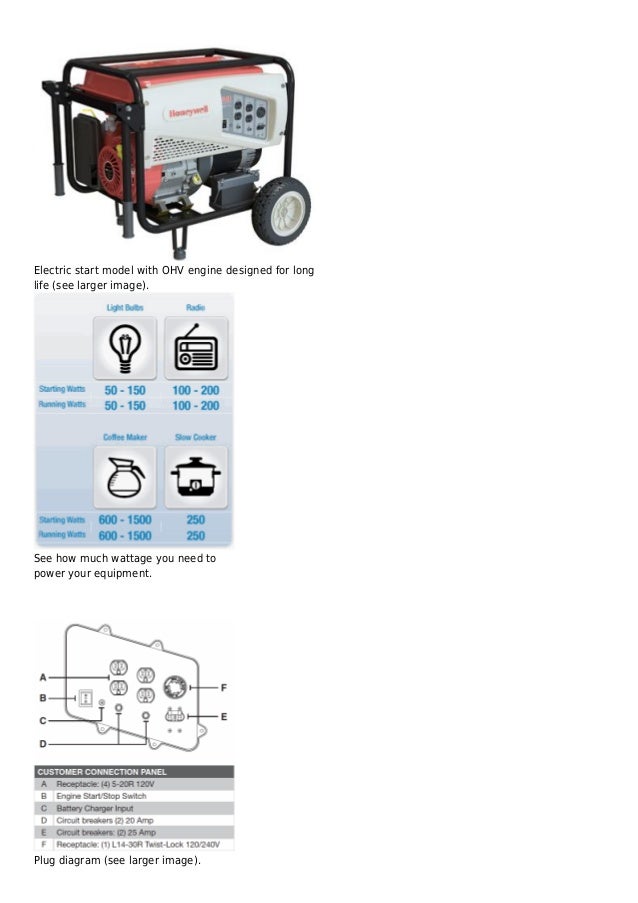 Honeywell 7500 e 6039 7,500 watt 420cc ohv portable gas powered gener…
