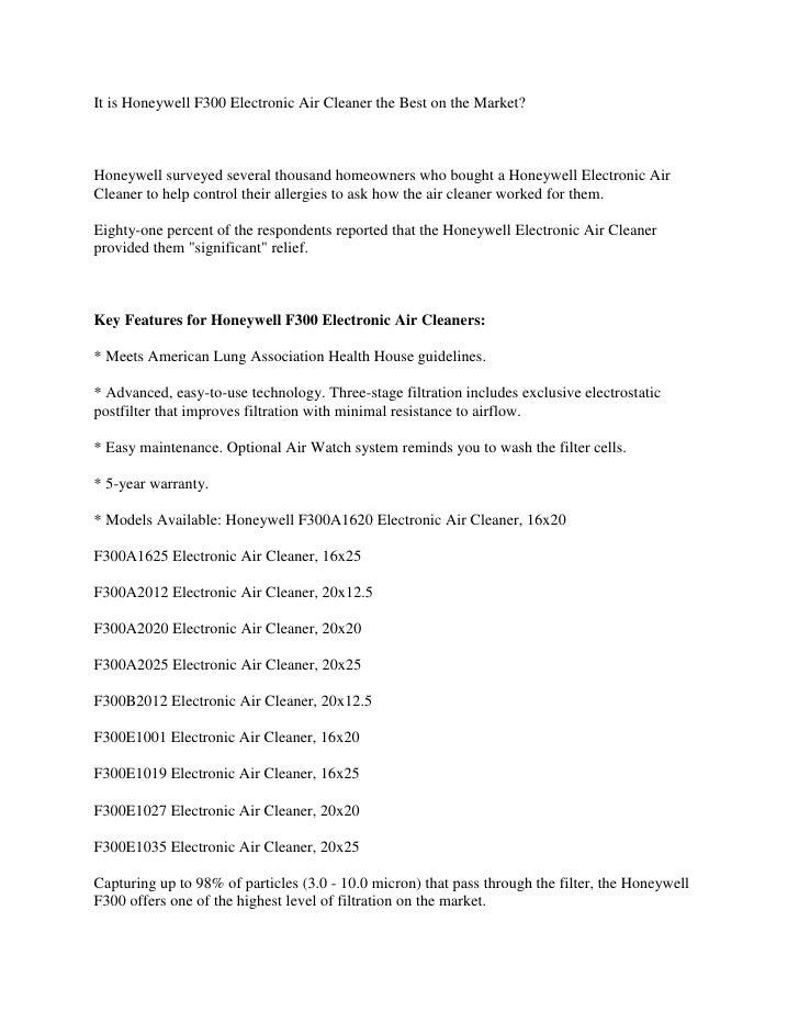 It is Honeywell F300 Electronic Air Cleaner the Best on the Market?