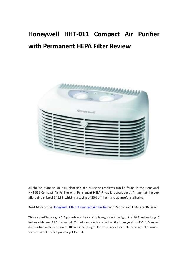 Honeywell hht 011 compact air purifier with permanent hepa filter rev…