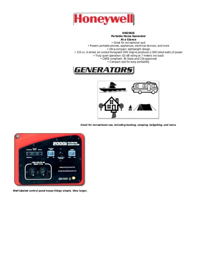 Honeywell hw2000i 2,100 watt 125cc 4 stroke gas powered portable