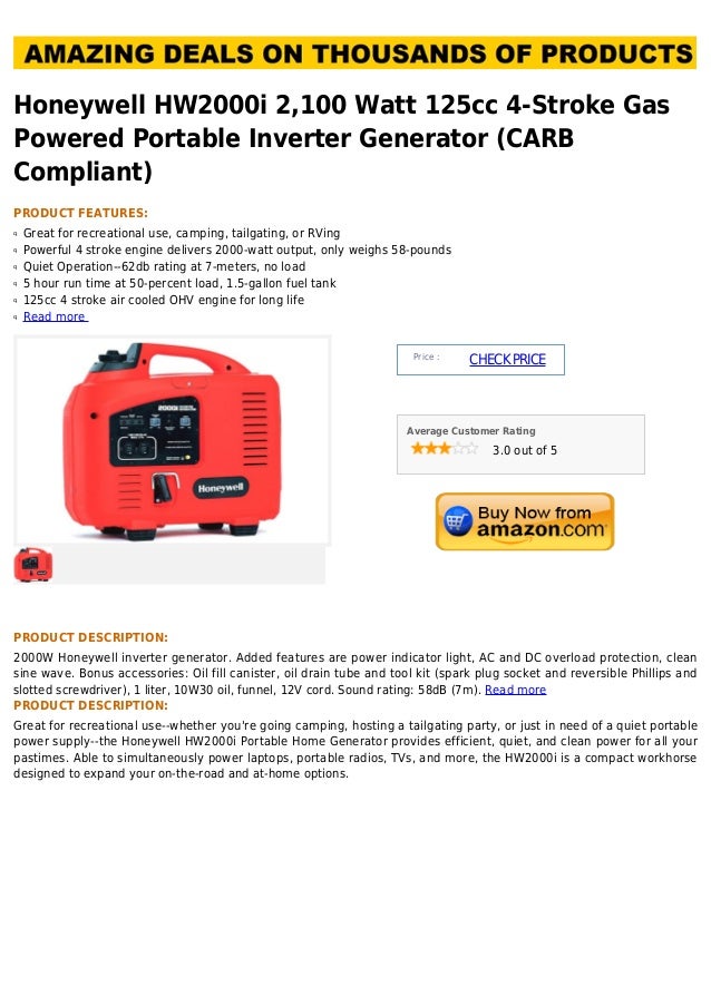 Honeywell hw2000i 2,100 watt 125cc 4 stroke gas powered portable inve…
