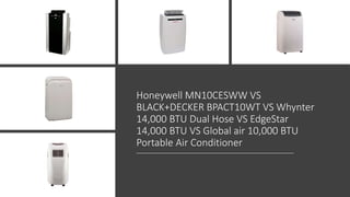 Honeywell MN10CESWW VS
BLACK+DECKER BPACT10WT VS Whynter
14,000 BTU Dual Hose VS EdgeStar
14,000 BTU VS Global air 10,000 BTU
Portable Air Conditioner
 