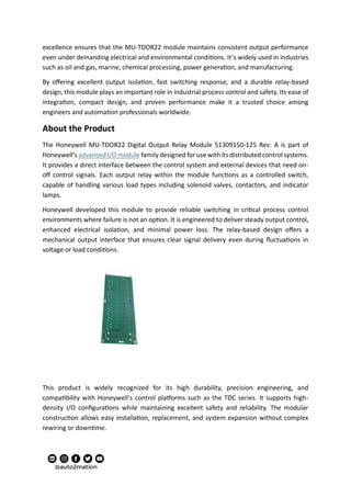 Honeywell Mu-tdor22 Digital Output Relay Module 51309150-125 Rev A | PDF